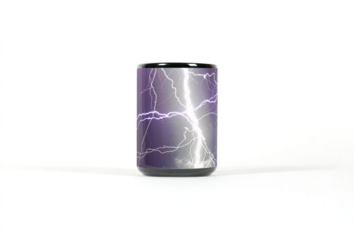 Center view of black mug with multiple lightning strikes